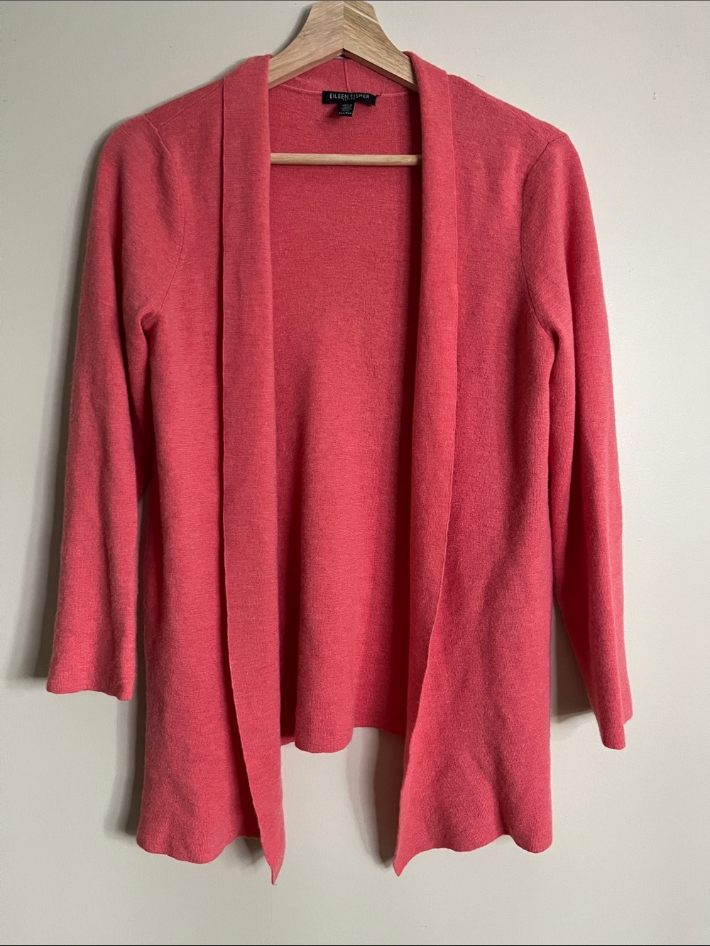 Eileen Fisher Pink open front cardigan Marino wool luxury petite medium